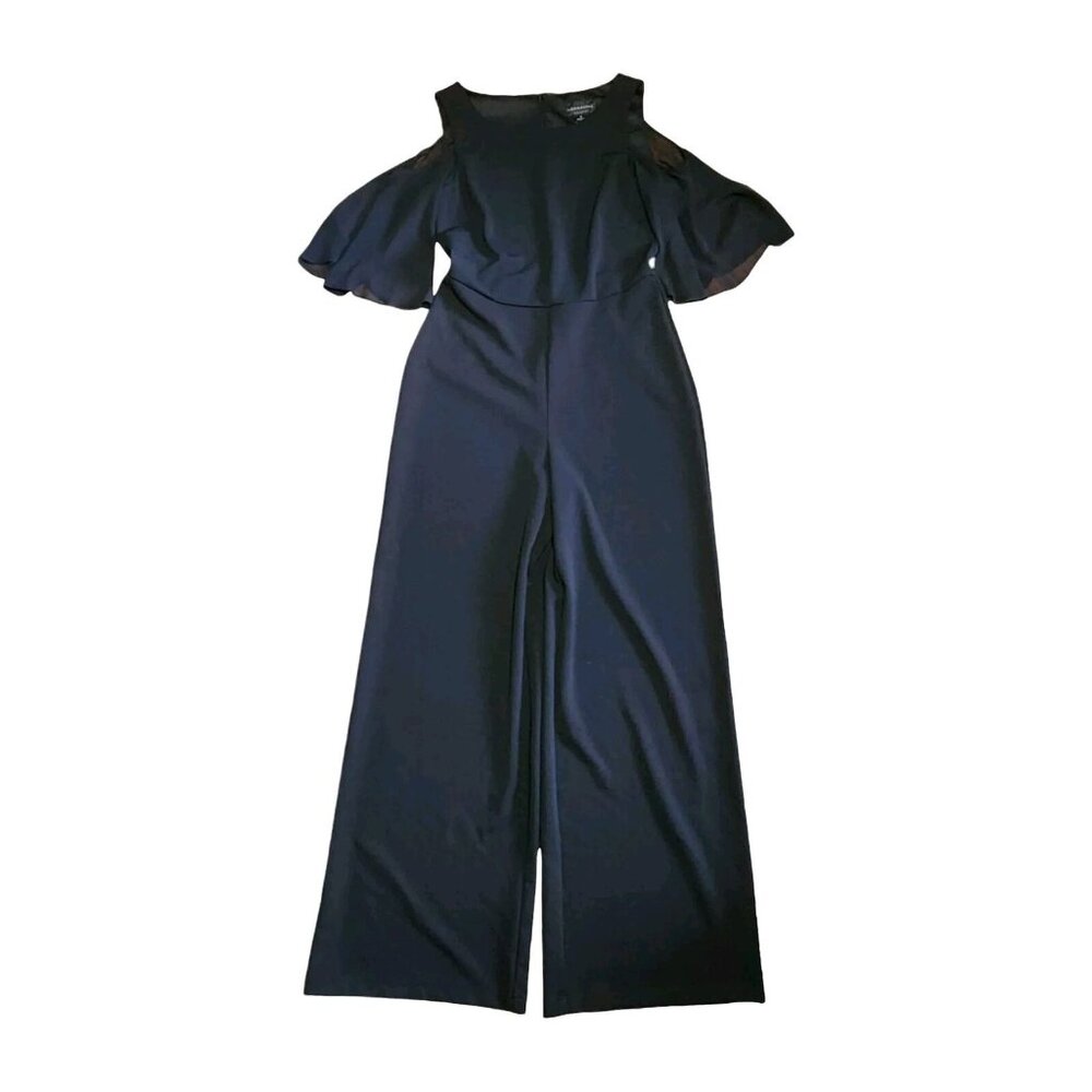 Connected Apparel Jumpsuit Womens Size 6 Solid All Black Cold Shoulder Zip‎ Up